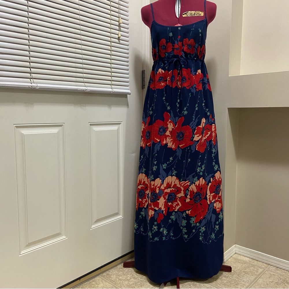 Emerson Women Navy and Red Floral Spaghetti Strap Maxi Dress. Size 10